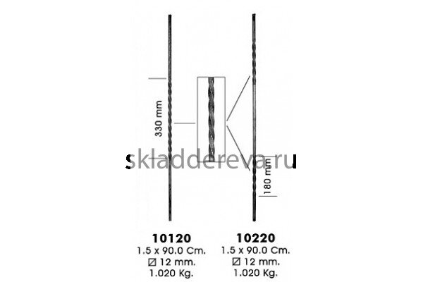 Кованные балясины - 10220 (кв.12 с 2 круч., гл., 0,9 м)